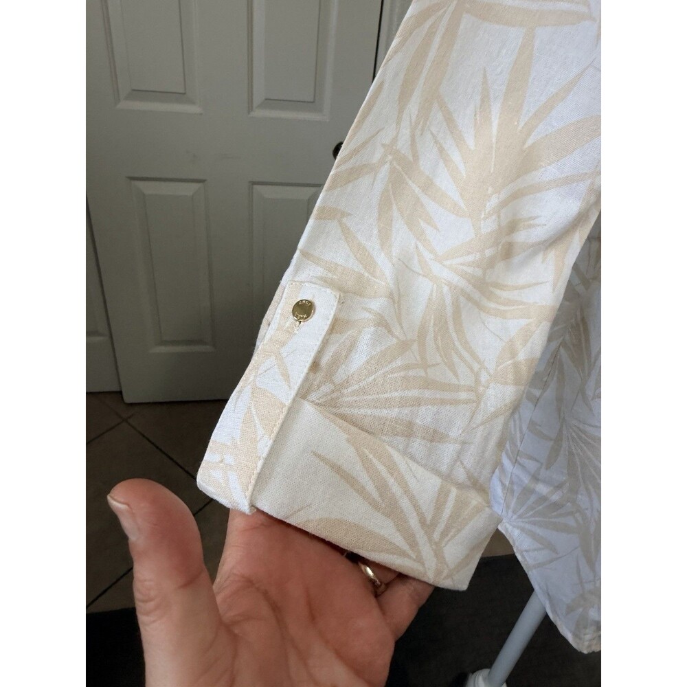 Anne Klein Women's Linen Blend Tropical Button Shirt XS Beige Resort Top Coastal - Picture 5 of 15